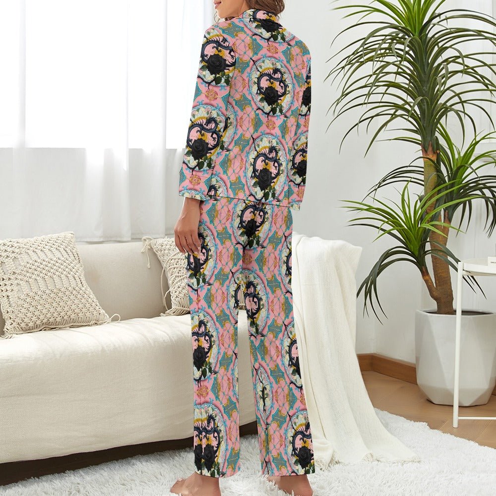 Black Rose Dragon Long Pyjama Set