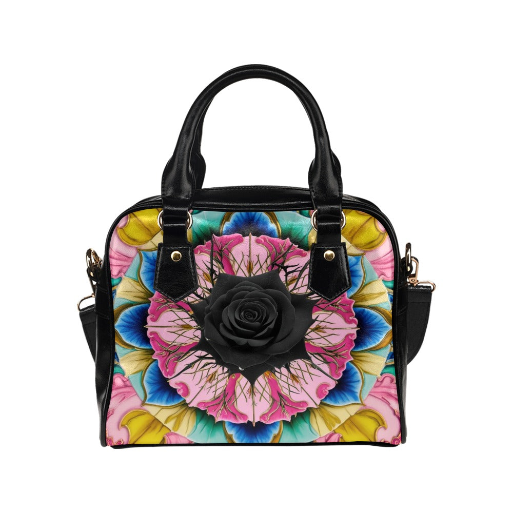 Vivid Black Rose Shoulder Bag