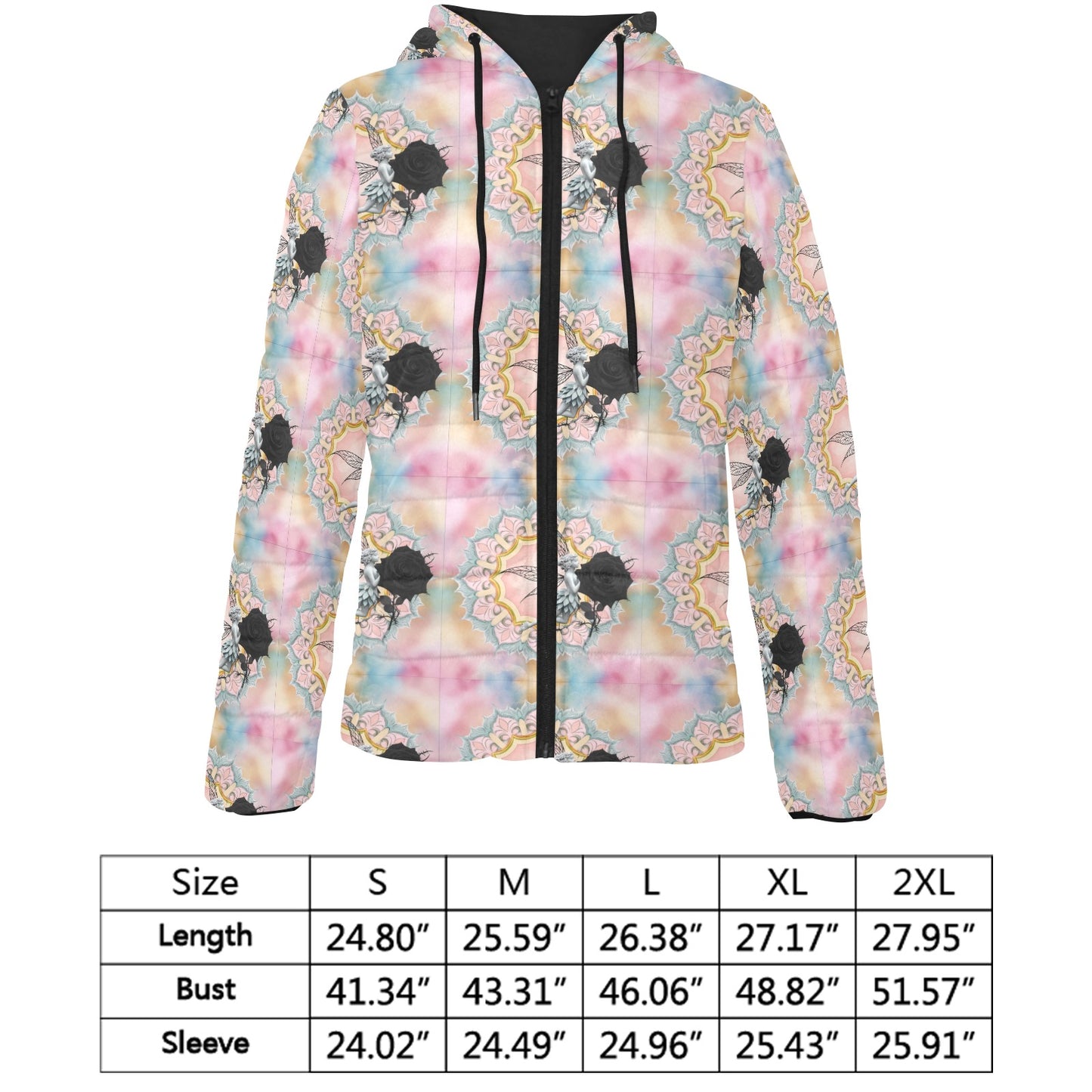 Black Rose Fairy Hooded Puffer Jacket