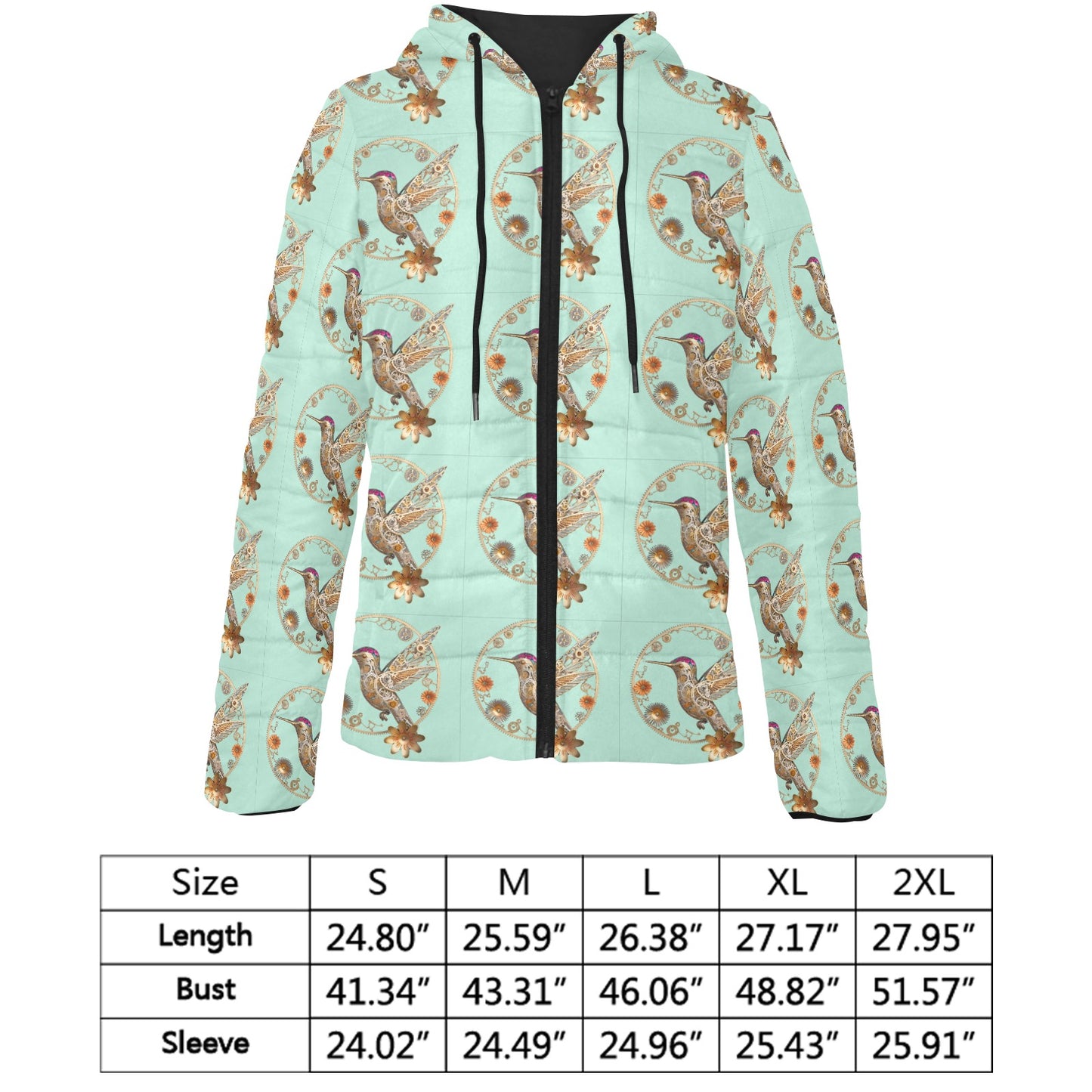 Mint Hummingbird Hooded Puffer Jacket