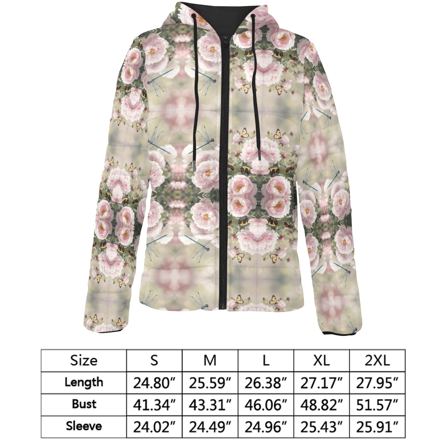 Peony Kaleidoscope Hooded Puffer Jacket