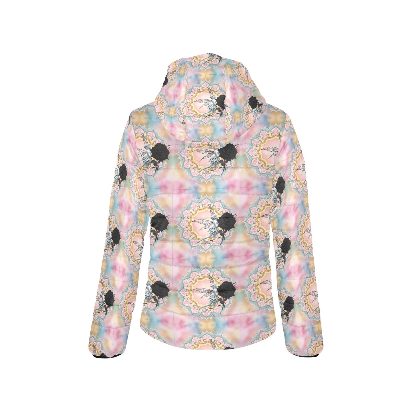 Black Rose Fairy Hooded Puffer Jacket