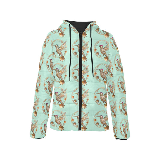 Mint Hummingbird Hooded Puffer Jacket