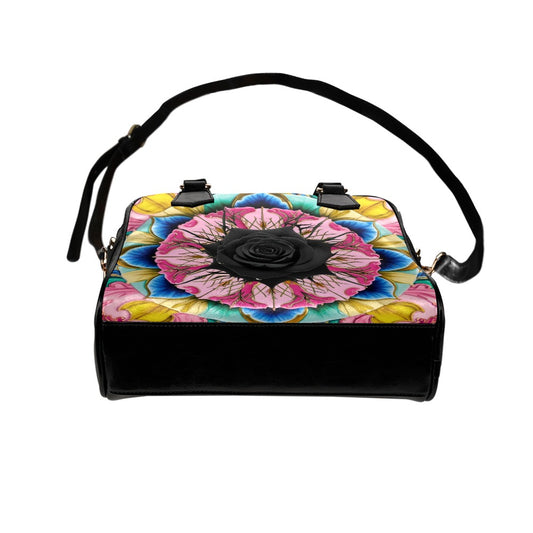 Vivid Black Rose Shoulder Bag