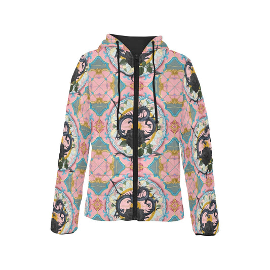 Black Rose Dragon Hooded Puffer Jacket