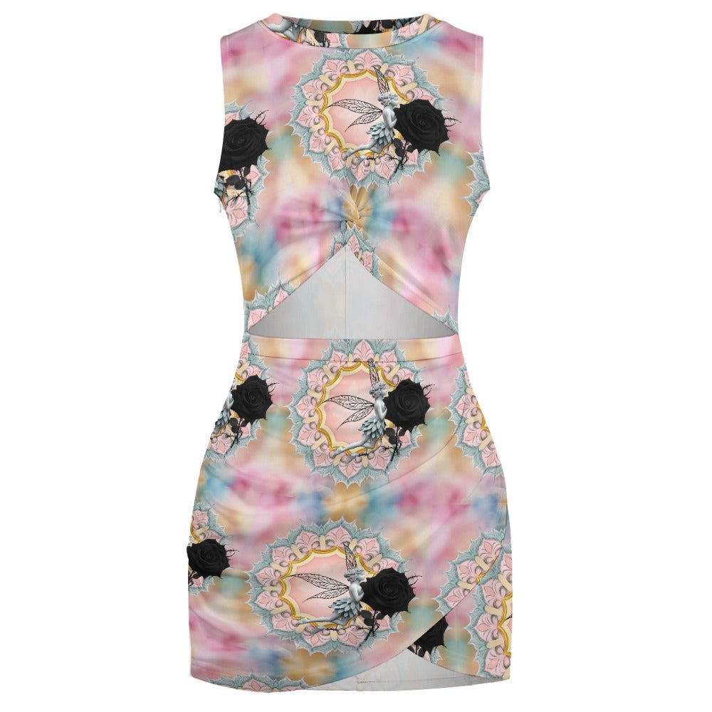 Black Rose Fairy Navel Cut Out Dress