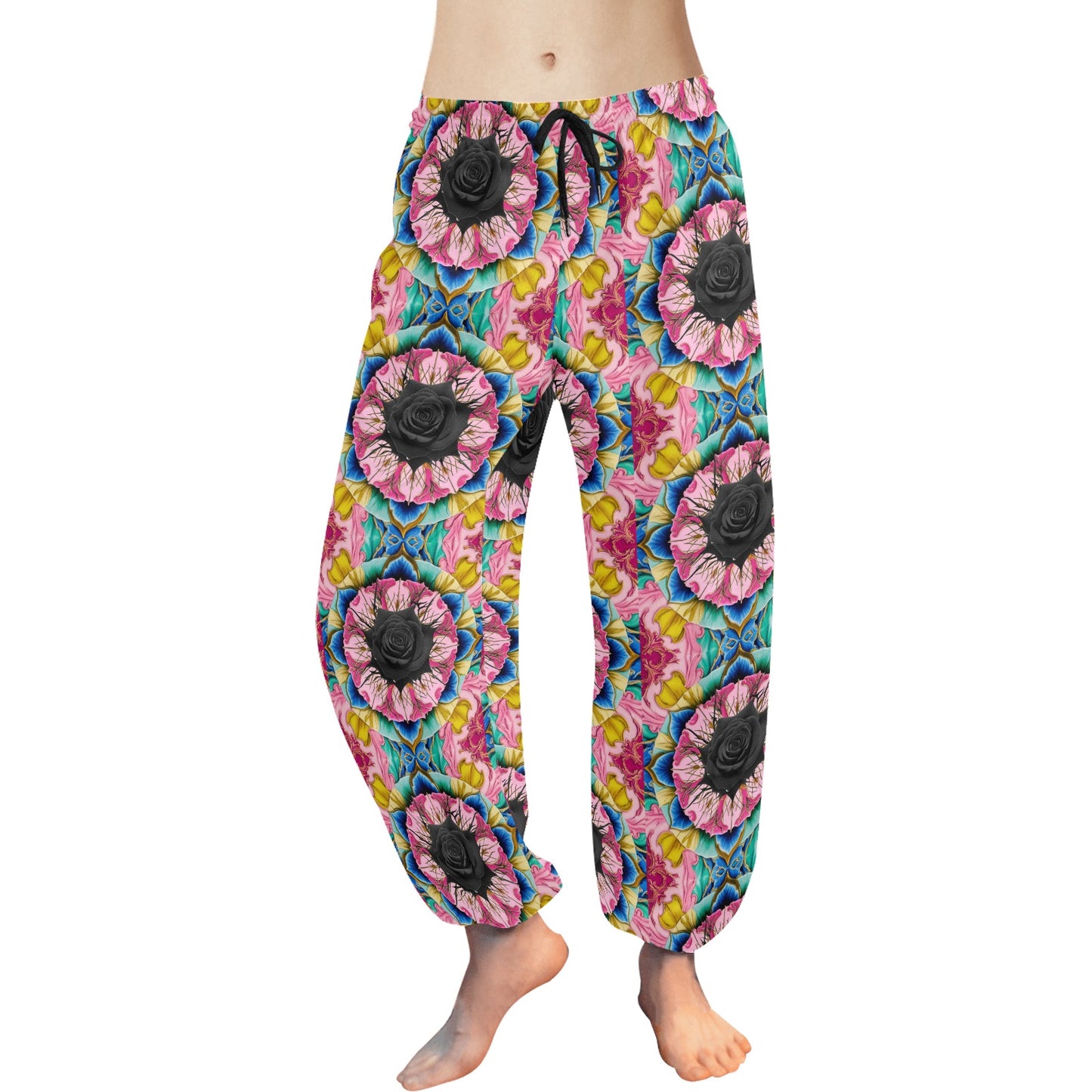 Black Rose Bright Print Harem Pants