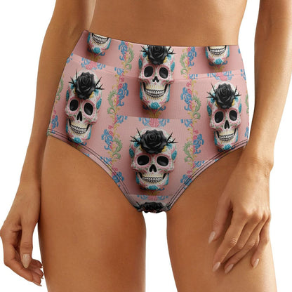 Black Rose Sugar Skull High Waisted Brief Undies