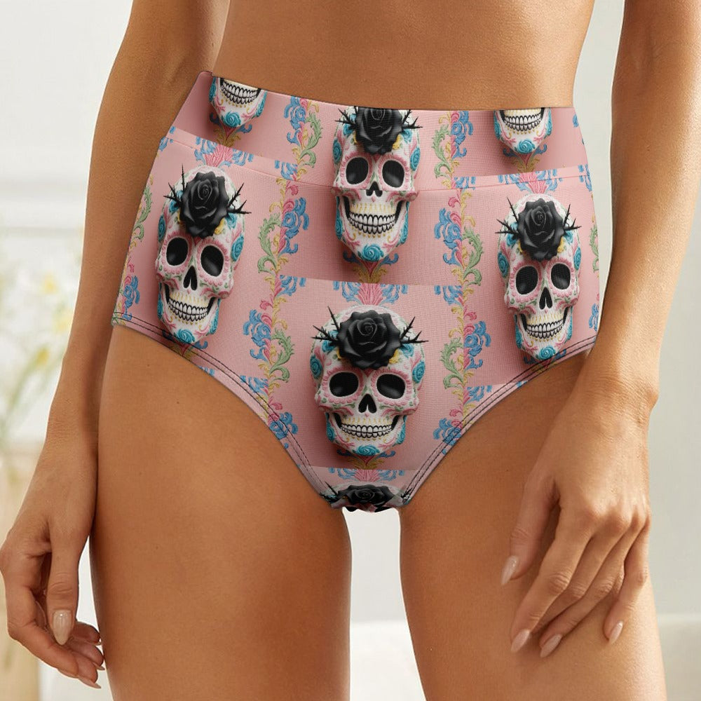 Black Rose Sugar Skull High Waisted Brief Undies