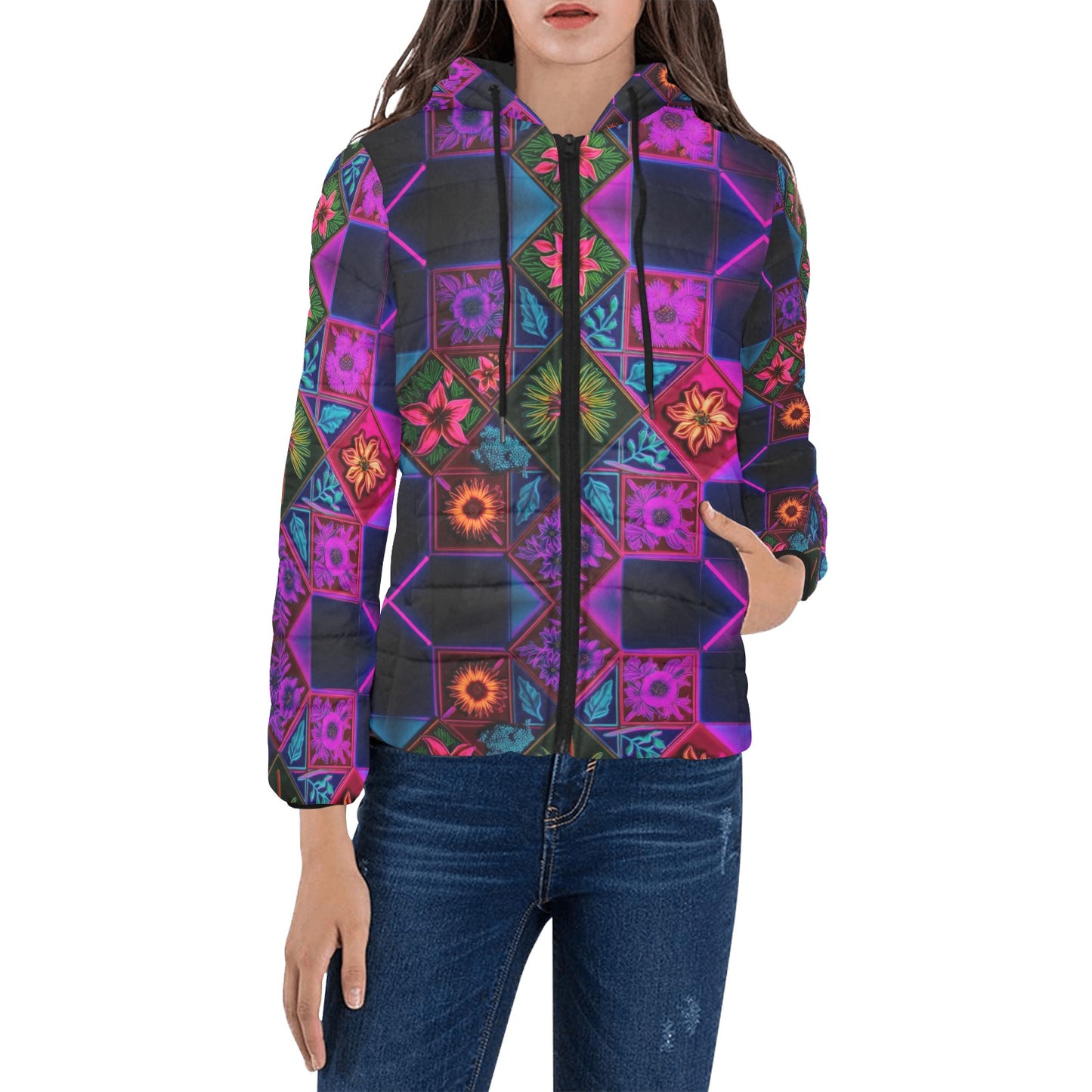 Vivid Xanthorrhoea Hooded Puffer Jacket
