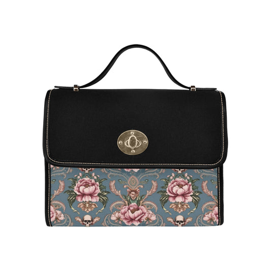 Baroque Floral Skull Handbag with Lock Clasp