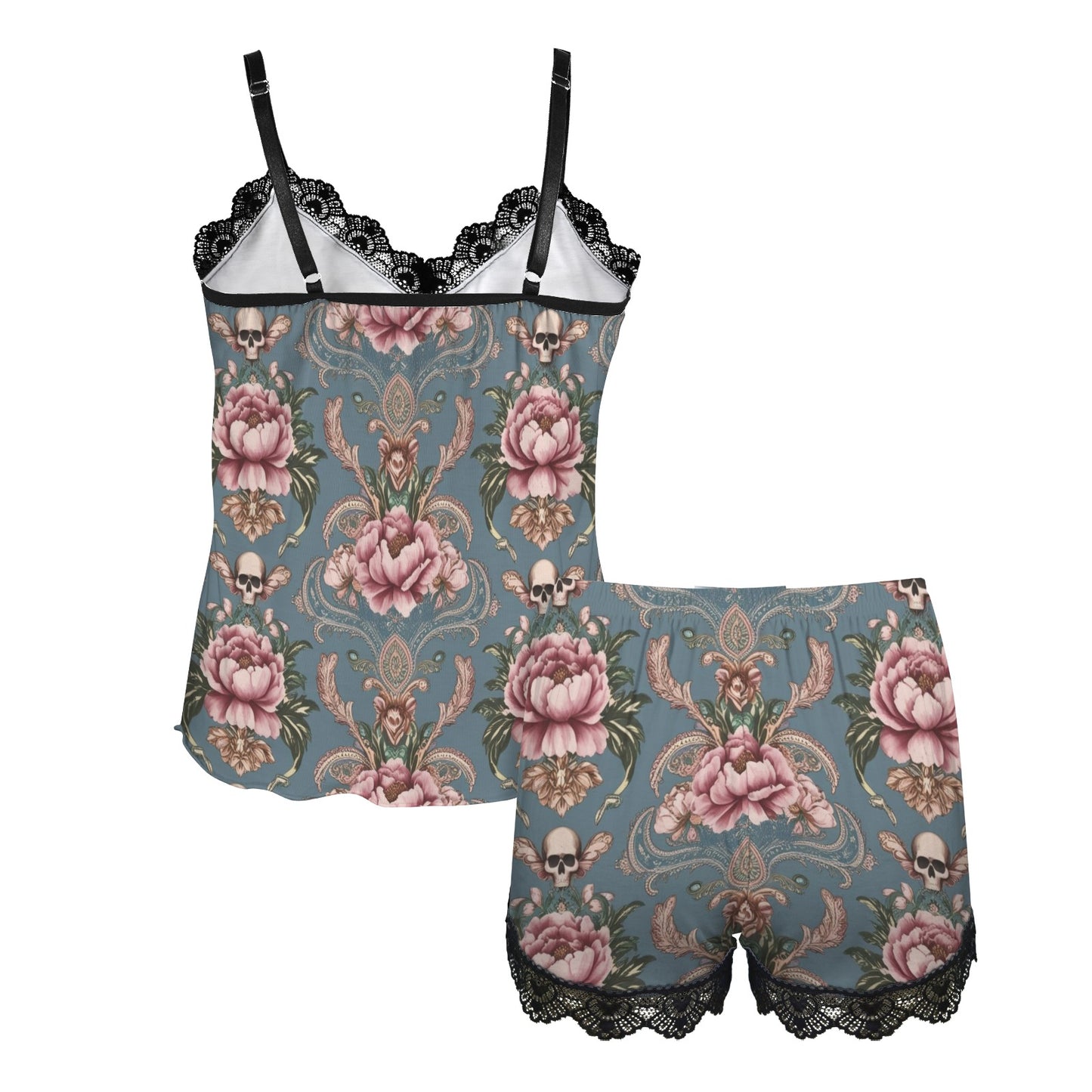 Baroque Floral Skull Camisole Pyjama Set