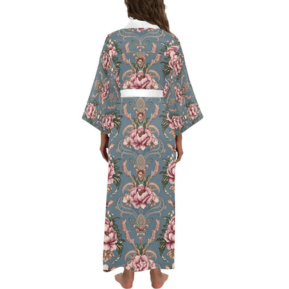 Baroque Floral Skull Print Long Robe