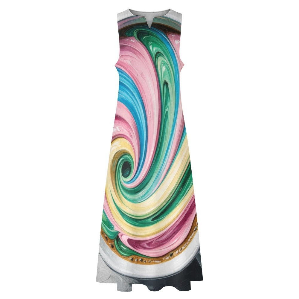 Colourful Coffee Sleeveless Long Dress