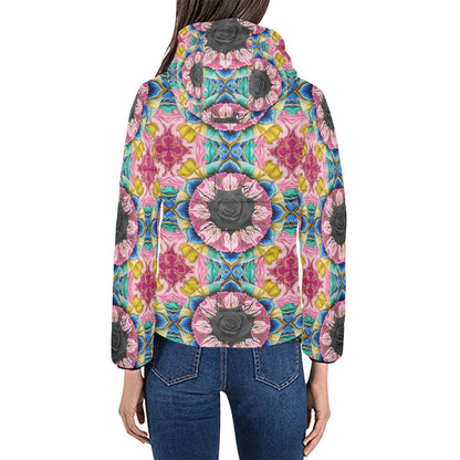 Vivid Black Rose Hooded Puffer Jacket