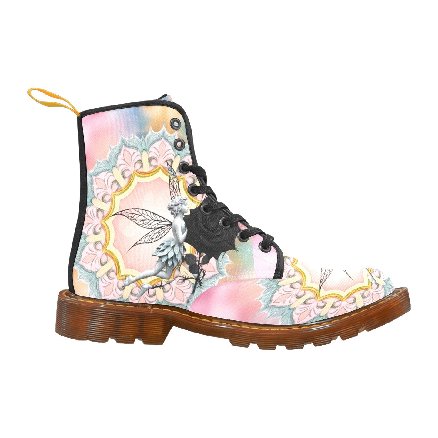 Black Rose Fairy Lace Up Canvas Boots