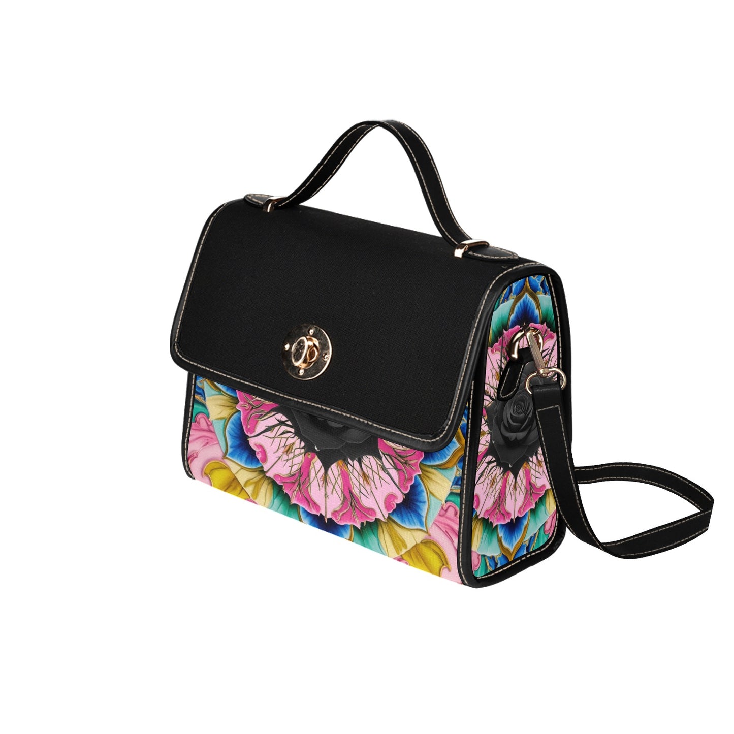 Vivid Black Rose Handbag with Clasp