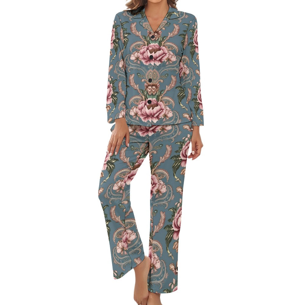 Baroque Floral Skull Long Pyjama Set