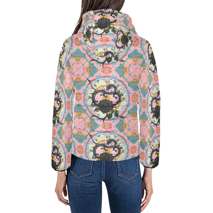 Black Rose Dragon Hooded Puffer Jacket