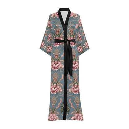 Baroque Floral Skull Print Long Robe