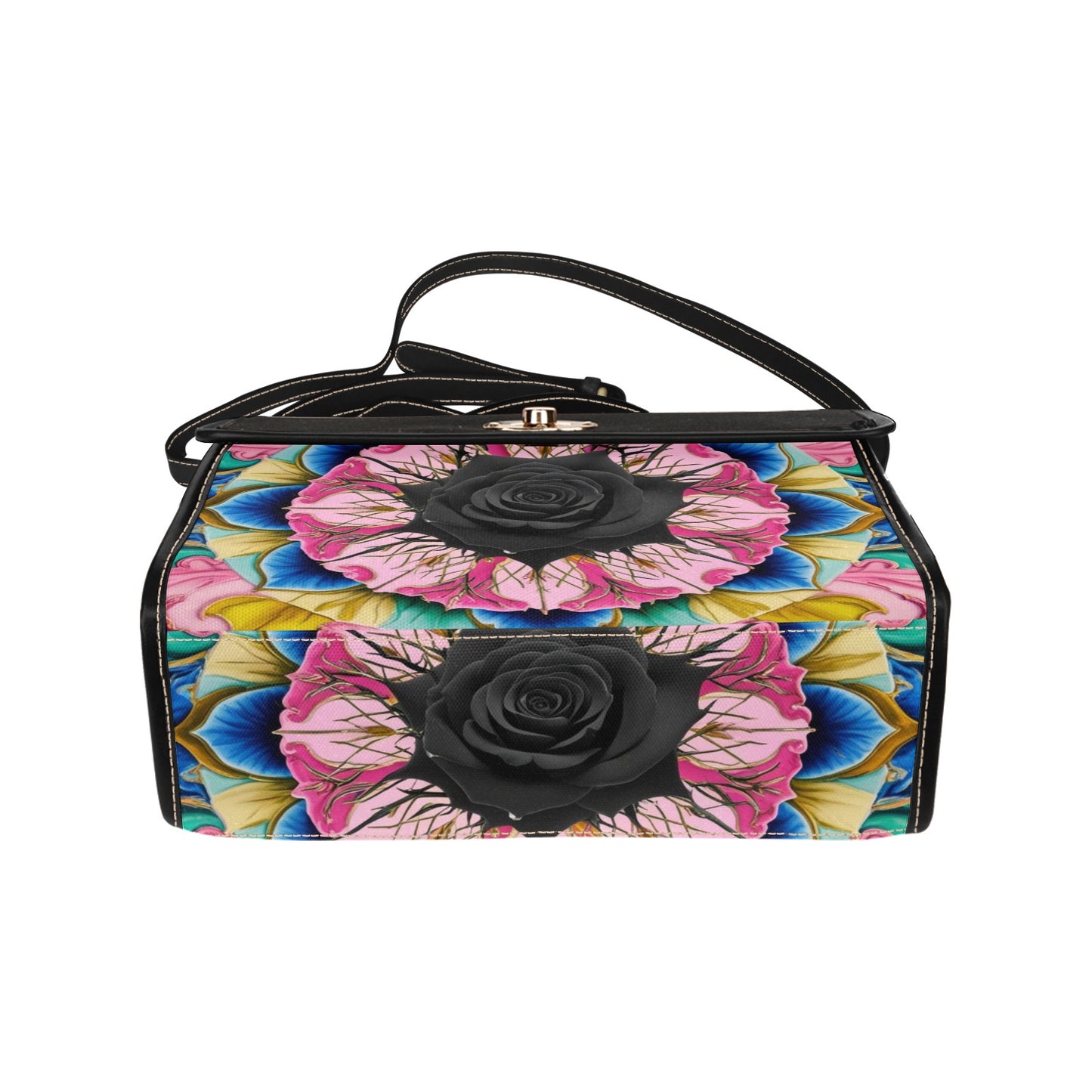 Vivid Black Rose Handbag with Clasp