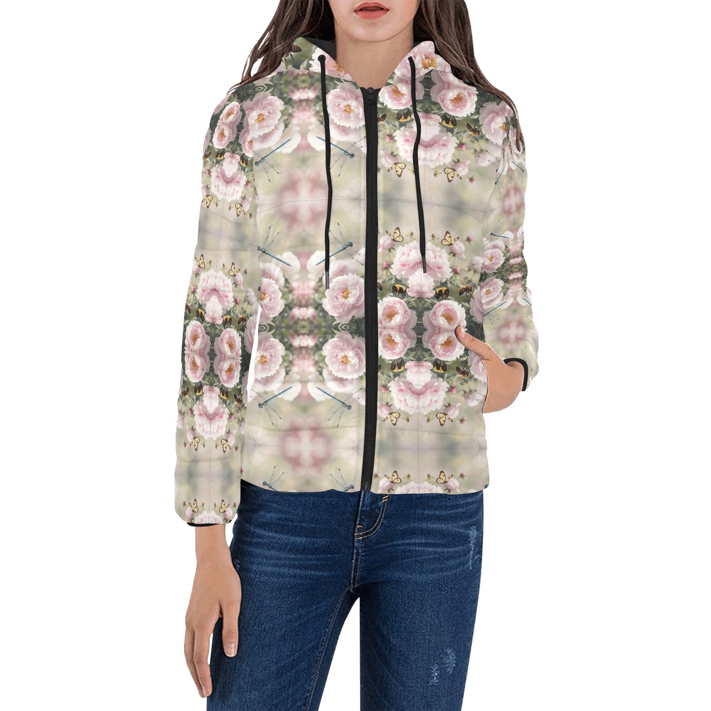 Peony Kaleidoscope Hooded Puffer Jacket