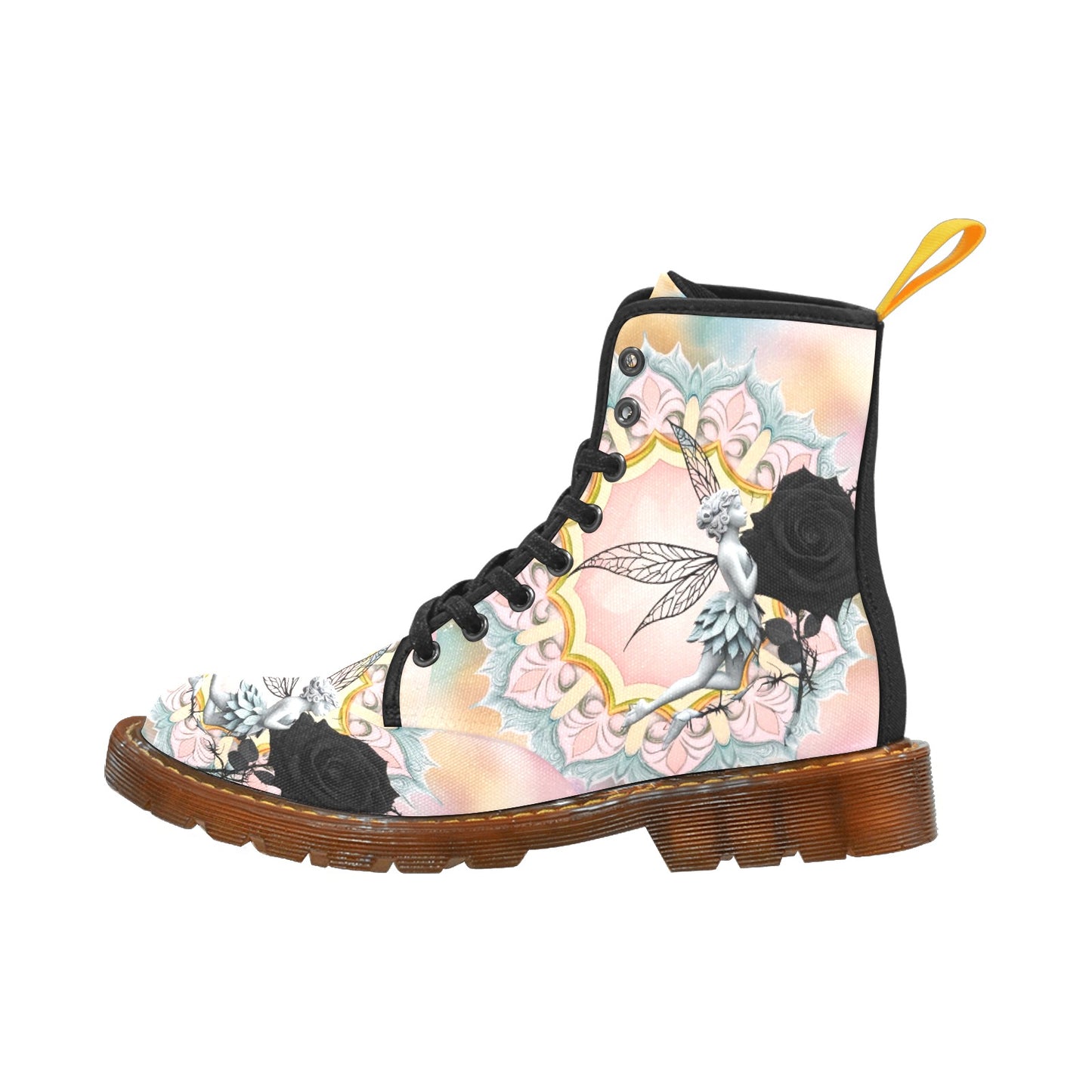 Black Rose Fairy Lace Up Canvas Boots