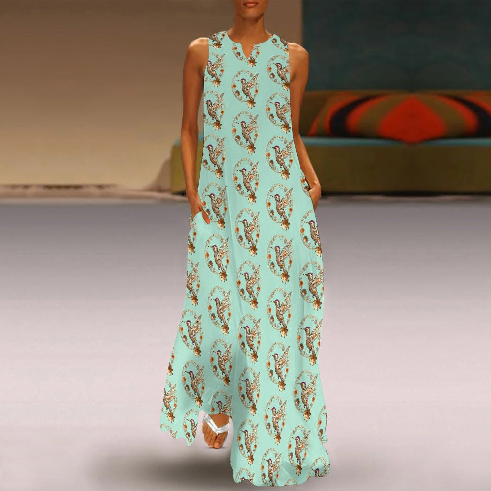 Mint Hummingbird Sleeveless Long Dress
