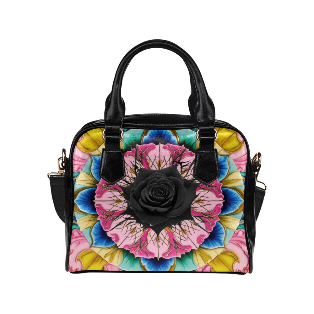Vivid Black Rose Shoulder Bag