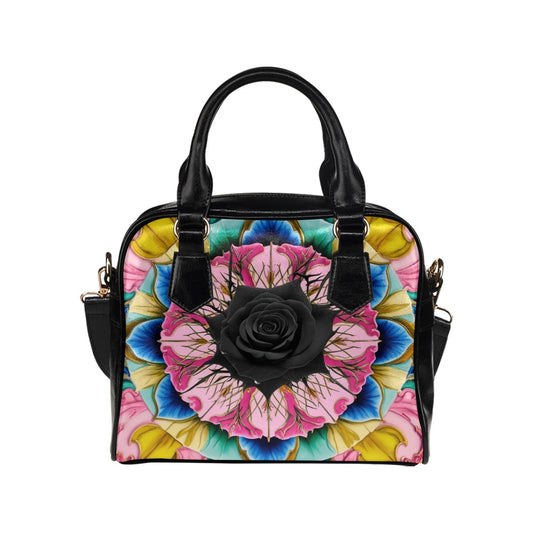Vivid Black Rose Shoulder Bag