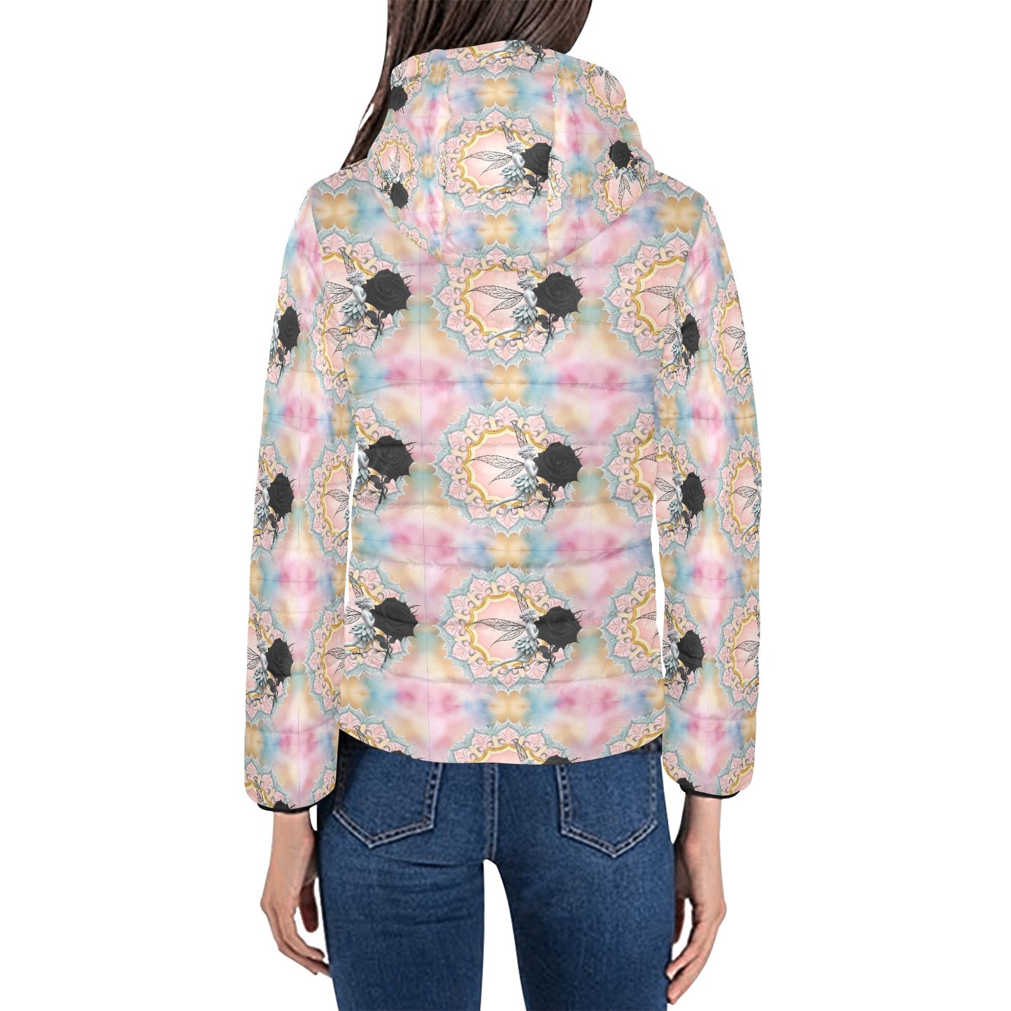 Black Rose Fairy Hooded Puffer Jacket