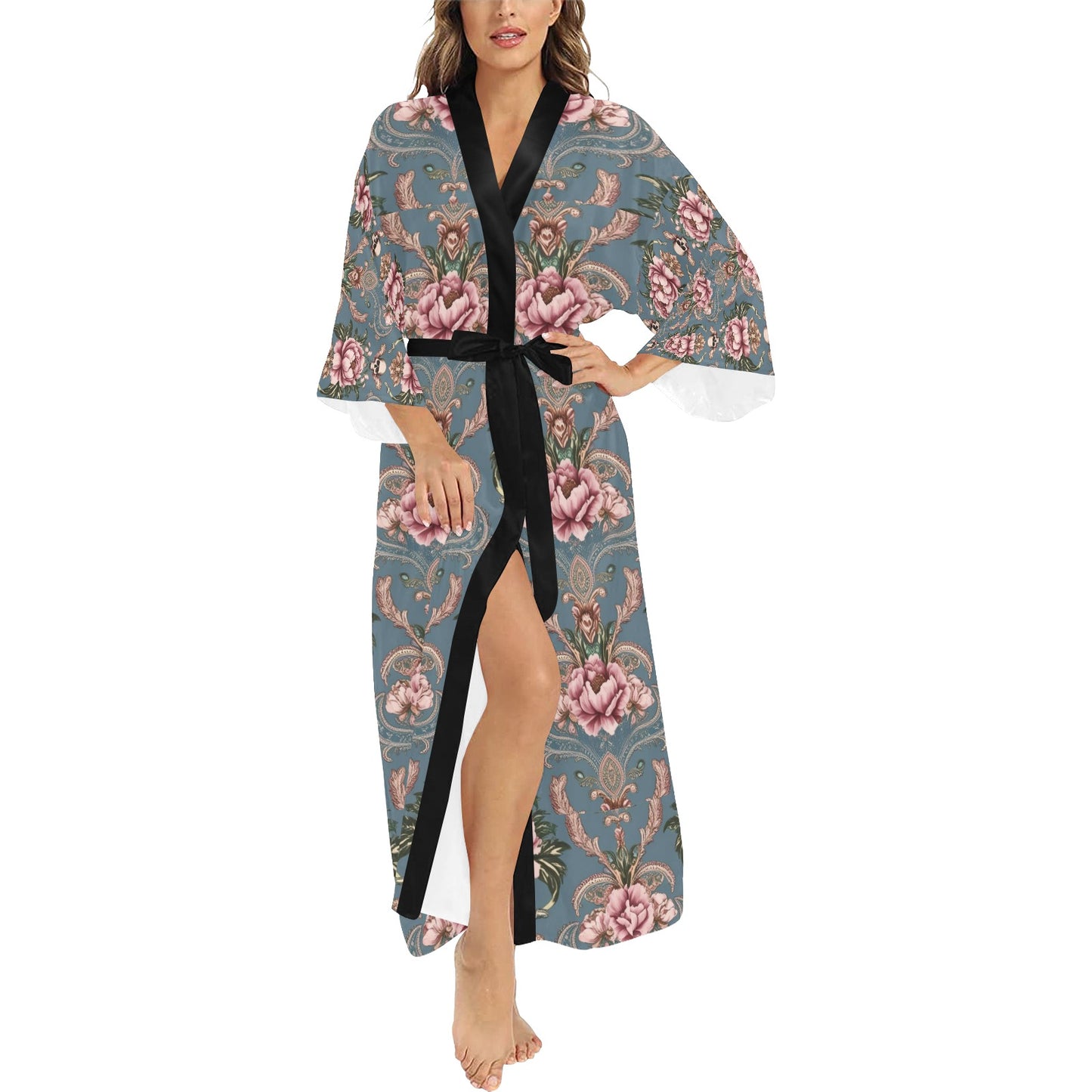 Baroque Floral Skull Print Long Robe