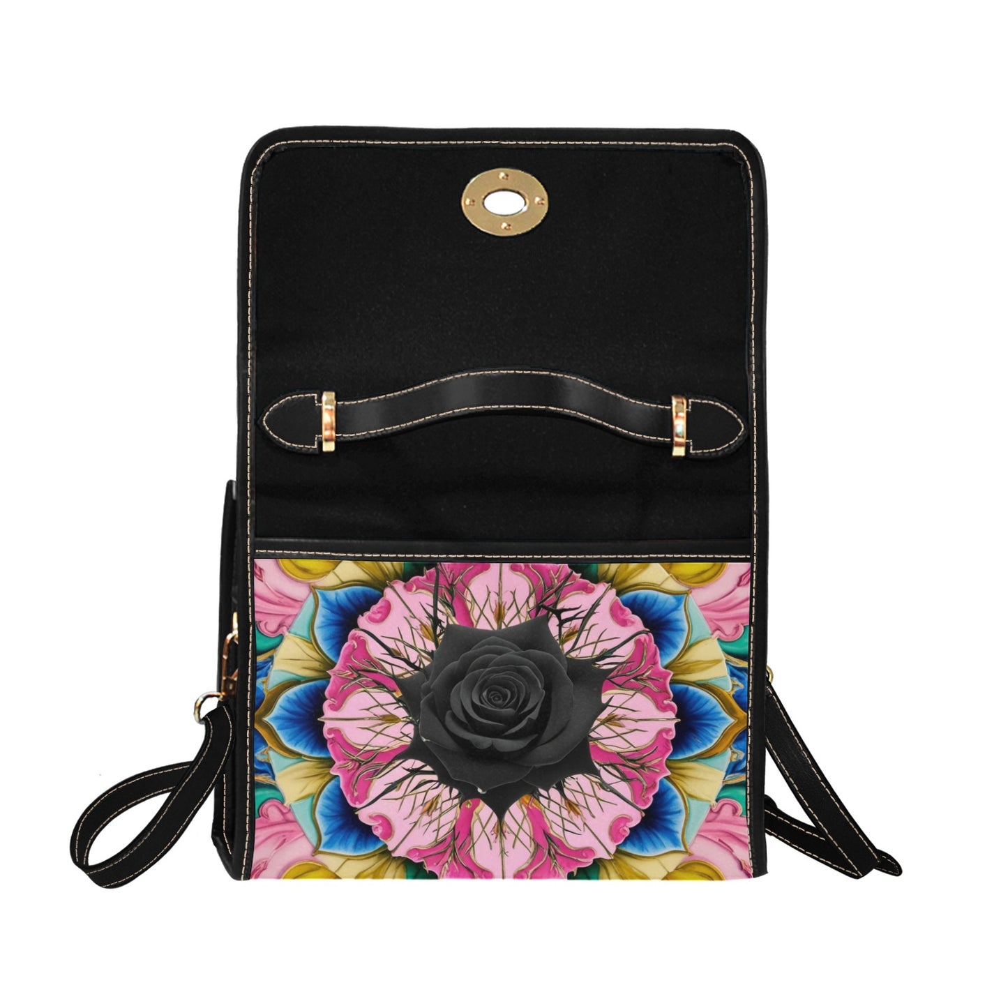 Vivid Black Rose Handbag with Clasp