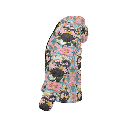 Black Rose Dragon Hooded Puffer Jacket