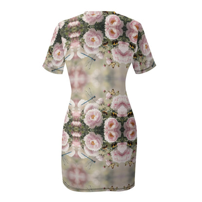 Peony Kaleidoscope Short Sleeve Slim Fit Dress