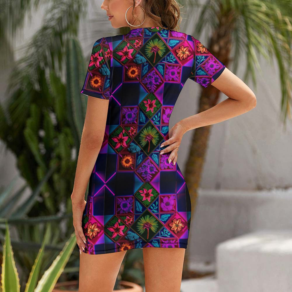 Vivid Xanthorrhea Short Sleeve Slim Fit Dress