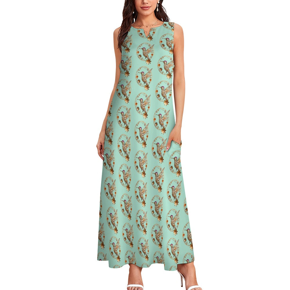 Mint Hummingbird Sleeveless Long Dress