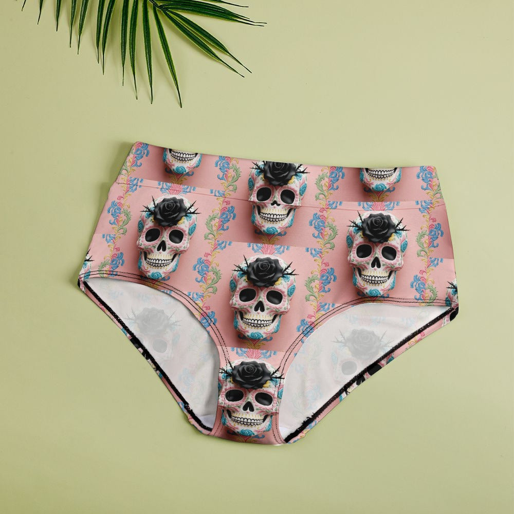 Black Rose Sugar Skull High Waisted Brief Undies