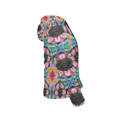 Vivid Black Rose Hooded Puffer Jacket
