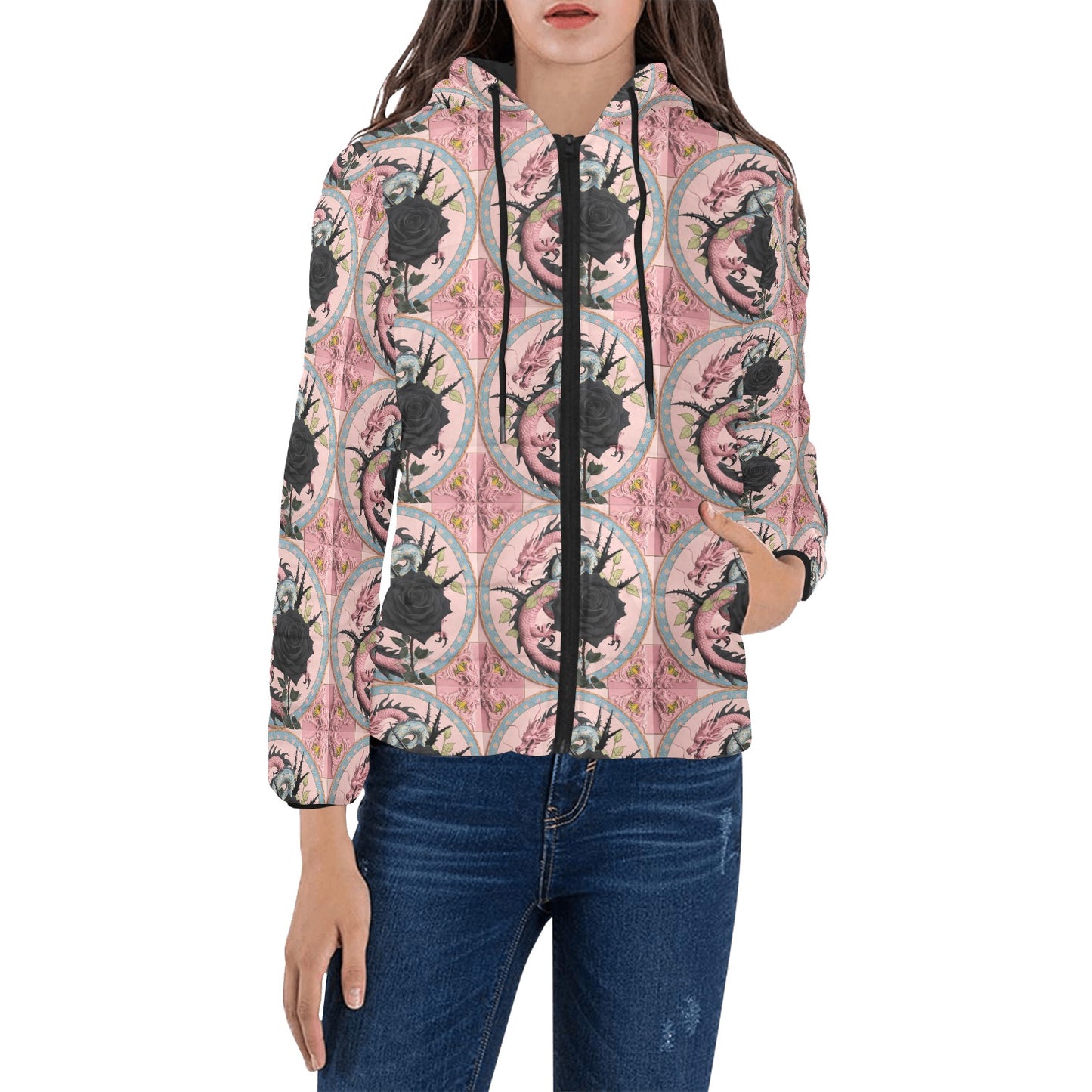 Pastel Dragon Hooded Puffer Jacket