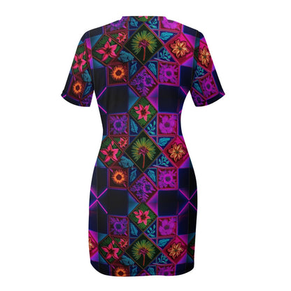 Vivid Xanthorrhea Short Sleeve Slim Fit Dress