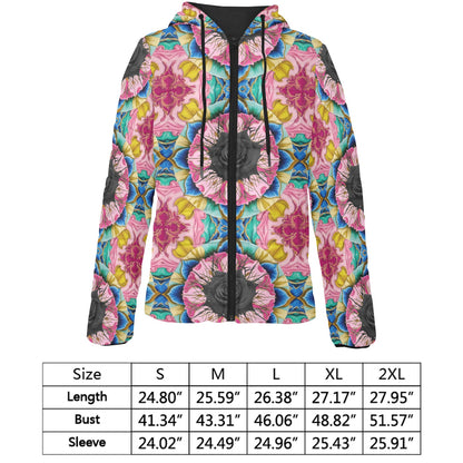 Vivid Black Rose Hooded Puffer Jacket