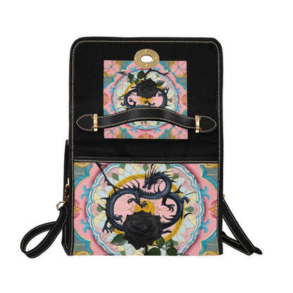 Black Rose Dragon Handbag with Lock Clasp