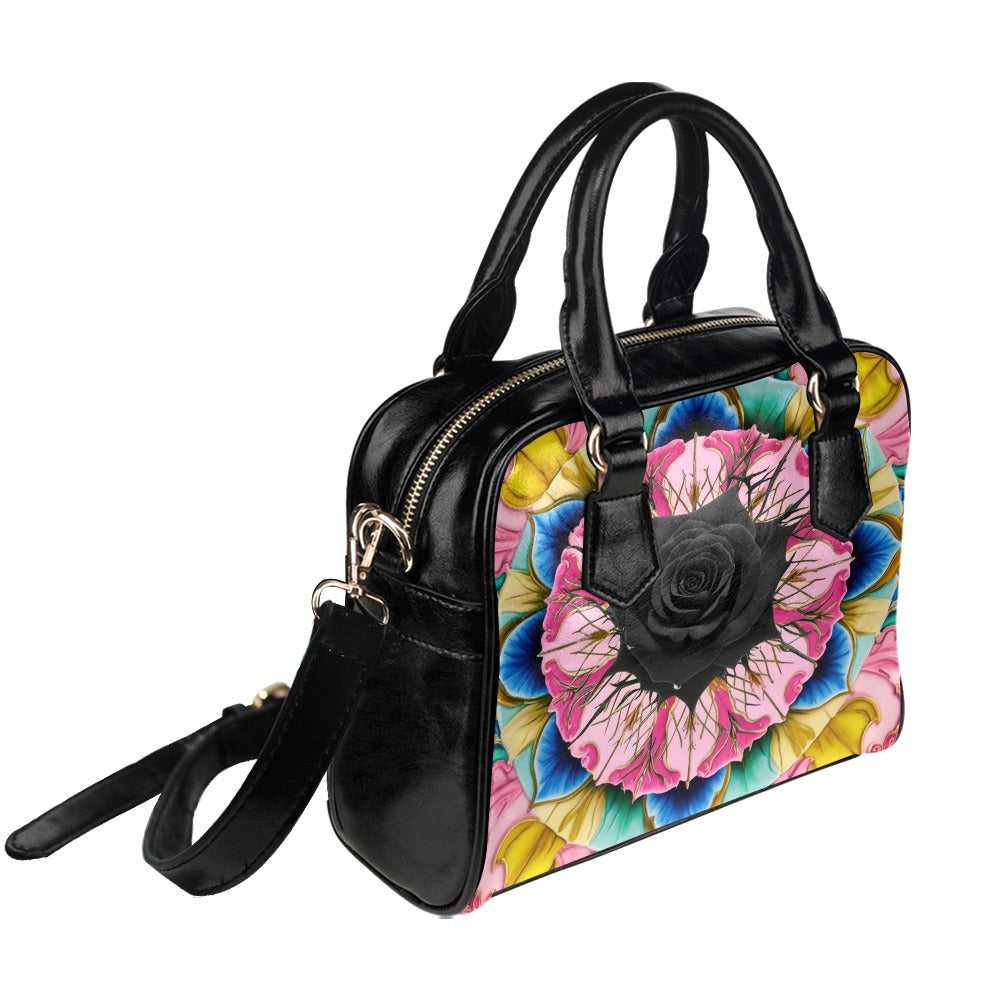 Vivid Black Rose Shoulder Bag