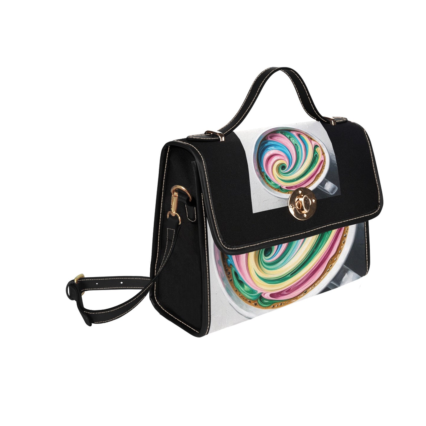 Colourful Coffee Handbag with Lock Clasp