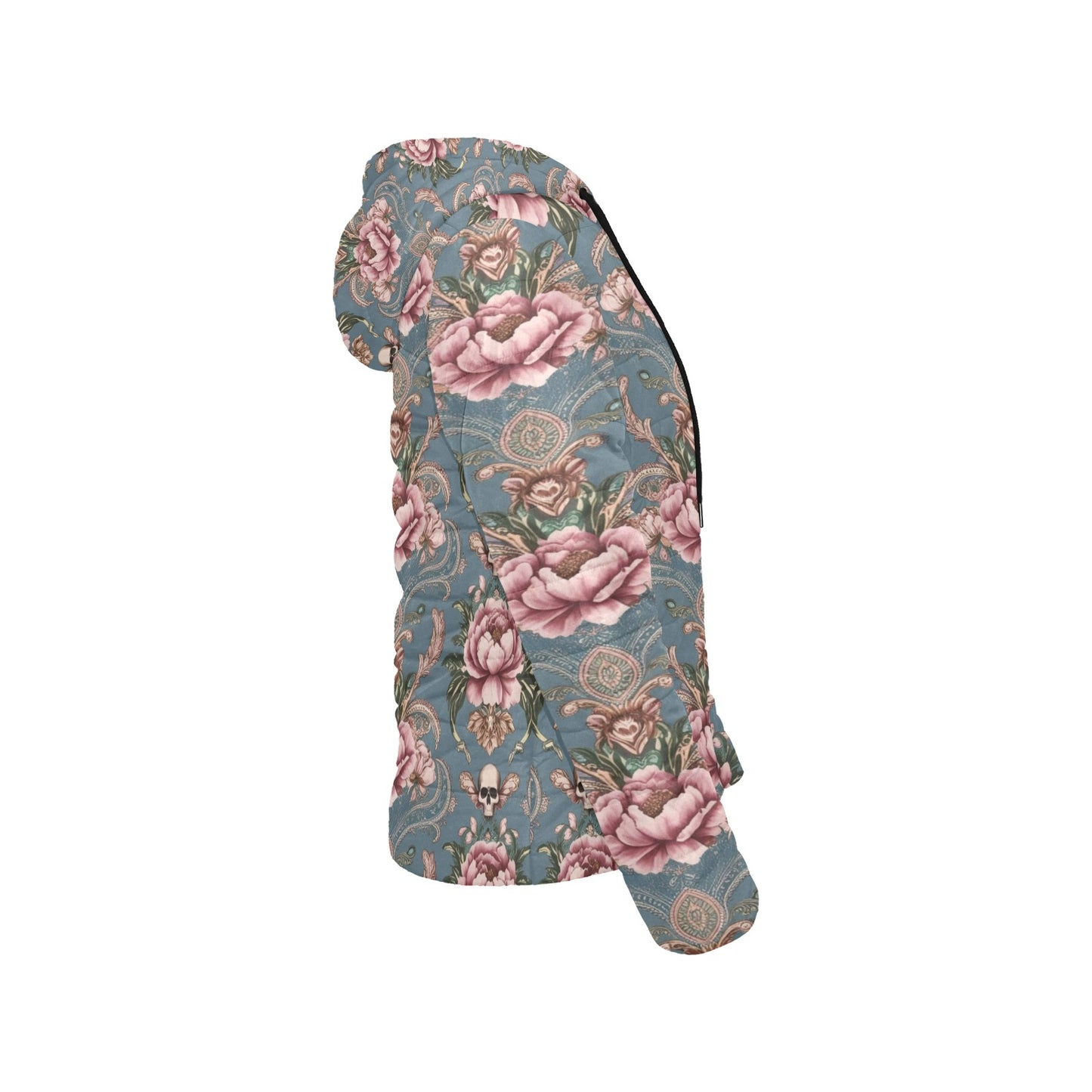 Baroque Floral Skull Hooded Puffer Jacket