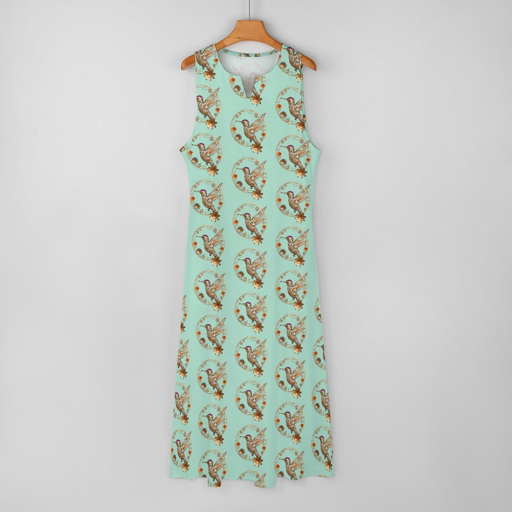 Mint Hummingbird Sleeveless Long Dress