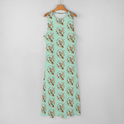 Mint Hummingbird Sleeveless Long Dress