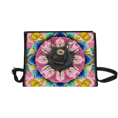 Vivid Black Rose Handbag with Clasp