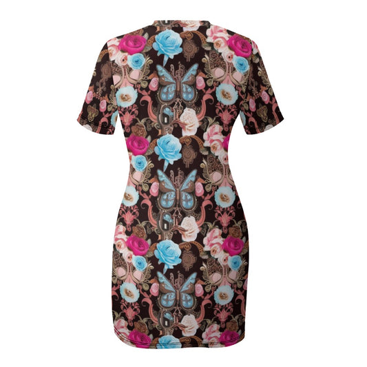 Vintage Butterfly Short Sleeve Slim Fit Dress